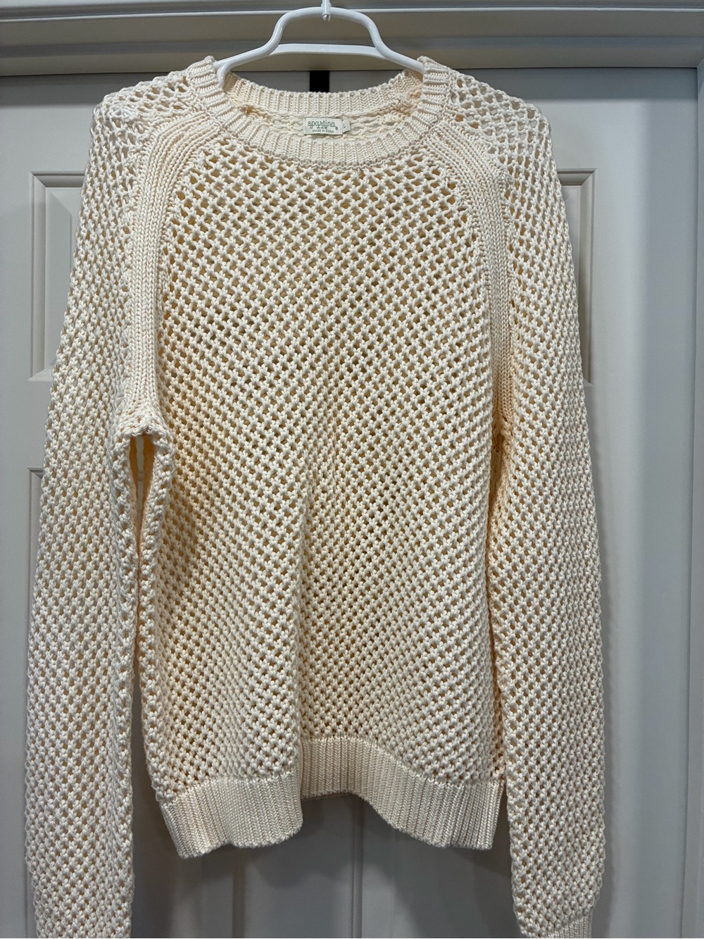 Spartina 449 Cream Open-Weave Crewneck Sweater